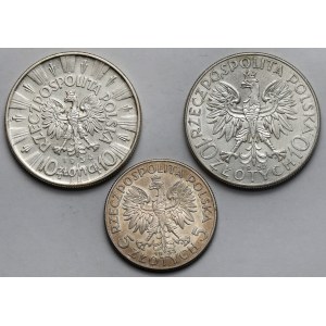 Piłsudski i Głowa Kobiety, 5 i 10 złotych 1932-1936 - zestaw (3szt)