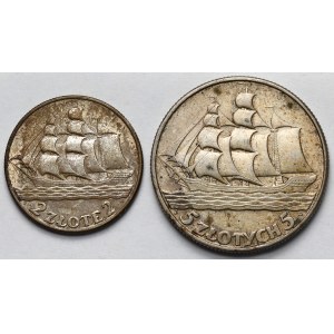 Żaglowiec 2 i 5 złotych 1936 - zestaw (2szt)