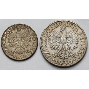 Żaglowiec 2 i 5 złotych 1936 - zestaw (2szt)