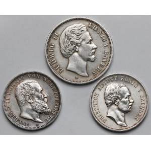 Bawaria, Saksonia i Wirtembergia, 3-5 marek 1875-1910 - zestaw (3szt)