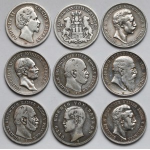 Niemcy, 2 marki 1876-1907 - zestaw (9szt)