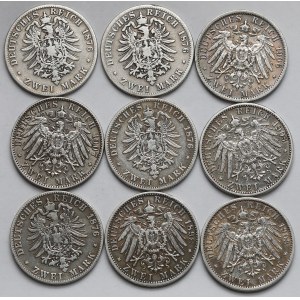 Niemcy, 2 marki 1876-1907 - zestaw (9szt)