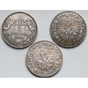 Austria i Węgry, Franciszek Józef II, 5 koron 1900-1909 - zestaw (3szt)