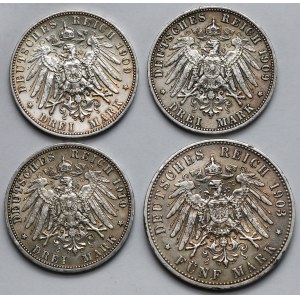 Prusy i Saksonia, 3-5 marek 1903-1910 - zestaw (4szt)