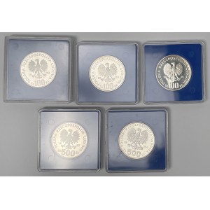 SREBRO 100 i 500 złotych 1979-1985 - zwierzęta (5szt)