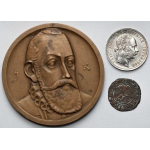Medal Jan Kochanowski + monety zagraniczne - zestaw (3szt)