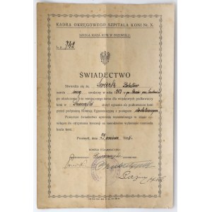 Przemyśl, Świadectwo ukończenia kursu dla wojskowych podkuwaczy koni 1925