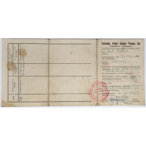 Centralny Polski Komitet Pomocy dla Uchodźców w Rumunii - karta rejestracji 1939