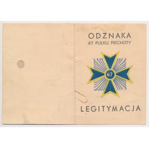 Legitymacja, 67 Pułk Piechoty - dla Powstańca Bolesława Kamińskiego