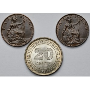 Wlk. Brytania, Farthing 1903-1905 i 20 centów 1939 - zestaw (3szt)