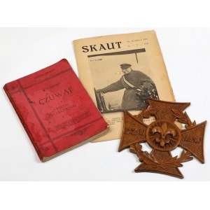 Czasopismo Skaut 1935, Piosenki Harcerskie 1945, Drewniany Krzyż Harcerski 1949 - zestaw (3szt)