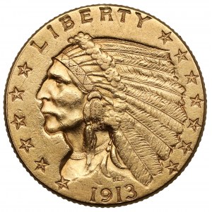 USA, 2-1/2 dolara 1913, Philadelphia - Głowa Indianina