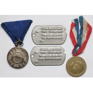 Serbia, Medal za odwagę i Medal pamiątkowy 30. rocznicy powstania straży pożarnej w Sisaku 1911 + znaki tożsamości - zestaw (4szt)
