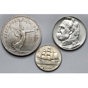 2-5 złotych 1928-1936 Nike, Piłsudski i Żaglowiec - zestaw (3szt)