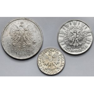 2-5 złotych 1928-1936 Nike, Piłsudski i Żaglowiec - zestaw (3szt)