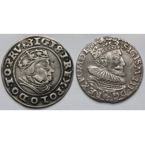 Zygmunt Stary i III Waza, Grosz Gdańsk 1540 i Trojak Malbork 1593 - zestaw (2szt)