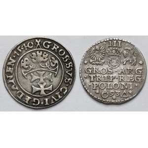 Zygmunt Stary i III Waza, Grosz Gdańsk 1540 i Trojak Malbork 1593 - zestaw (2szt)