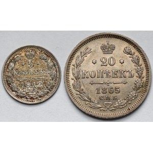 Rosja, Aleksander II i Mikołaj II, 5-20 kopiejek 1865-1912 - zestaw (2szt)