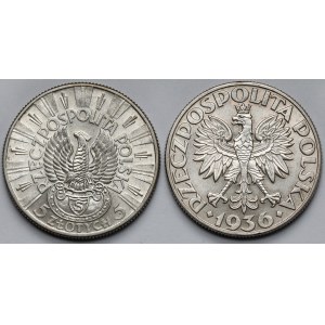 5 złotych 1934-1936, Strzelecki i Żaglowiec - zestaw (2szt)