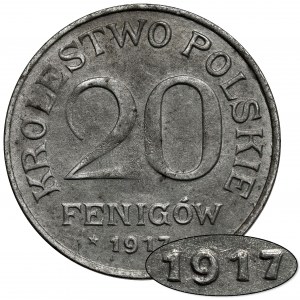 Królestwo Polskie, 20 fenigów 1917 - double die