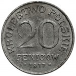 Królestwo Polskie, 20 fenigów 1917 - double die