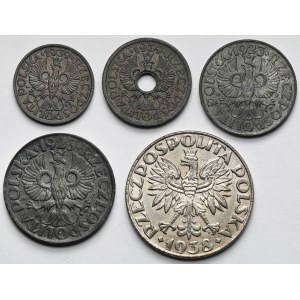Generalna Gubernia, 1-50 groszy 1923-1939 - zestaw (5szt)