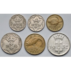 Gdańsk, 5-10 fenigów i 1 gulden 1923-1932 - zestaw (6szt)