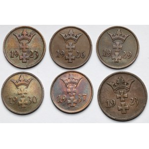 Gdańsk, 1-2 fenigi 1923-1937 - zestaw (6szt)