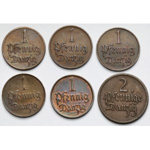 Gdańsk, 1-2 fenigi 1923-1937 - zestaw (6szt)