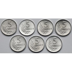 5 groszy 1959-1970 - piękne - zestaw (7szt)