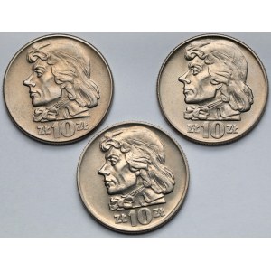 10 złotych 1959-1966 Kościuszko - bardzo ładne - zestaw (3szt)