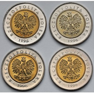 5 złotych 1994-1996 - piękne - zestaw (4szt)