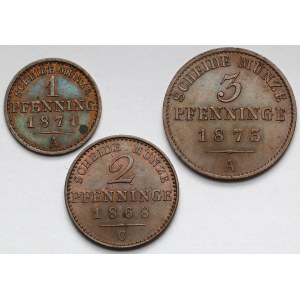 Prusy, Wilhelm I, 1-3 fenigi 1868-1873 - zestaw (3szt)