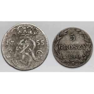 August III Sas, Trojak Gdańsk 1755 i 5 groszy 1840 - zestaw (2szt)