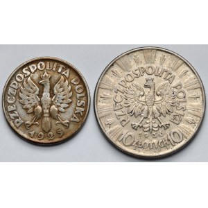 2-10 złotych 1925-1936, Kobieta i kłosy i Piłsudski - zestaw (2szt)