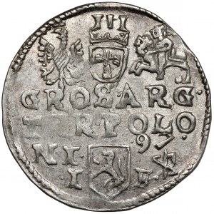 Zygmunt III Waza, Trojak Lublin 1597 - Ecke - data nad znakiem