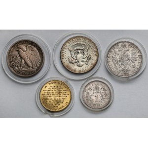 Austria i USA, Korona, Floren, 1/2 dolara i żeton 1885-1965 - zestaw (5szt)