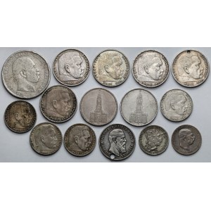Austria i Niemcy, 1 korona 1893-1914 i 2-5 marek 1874-1939 - zestaw (13szt)