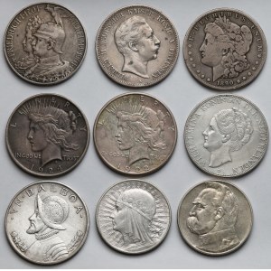 Europa i Ameryka, Monety srebrne 1890-1947 - zestaw (9szt)