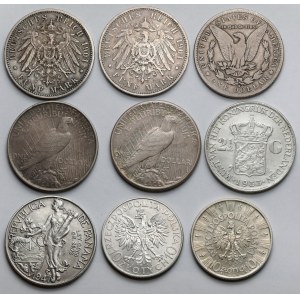 Europa i Ameryka, Monety srebrne 1890-1947 - zestaw (9szt)