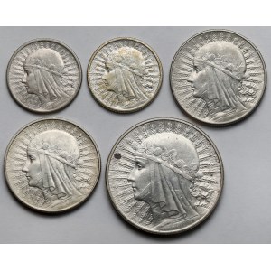 Głowa Kobiety 2-10 złotych 1932-1934 - zestaw (5szt)
