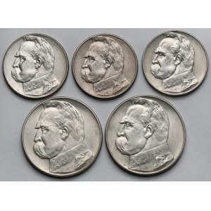 Piłsudski, 5-10 złotych 1934-1937 - zestaw (5szt)