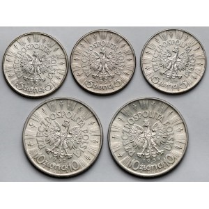 Piłsudski, 5-10 złotych 1934-1937 - zestaw (5szt)