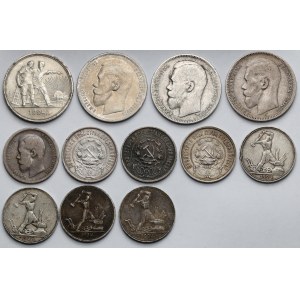 Rosja i ZSRR, 50 kopiejek - 1 rubel 1896-1924 - zestaw (12szt)