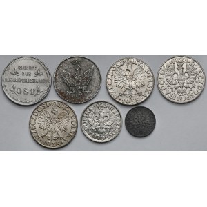 2 kopiejki 1916, 20 fenigów 1918 i 1-50 groszy 1923-1939 - zestaw (7szt)