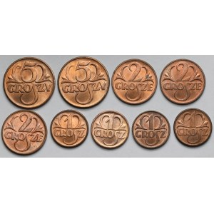1-5 groszy 1937-1939 - piękne - zestaw (9szt)