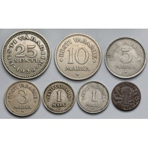 Estonia, 1-25 sent i 1-10 marka 1922-1929 - zestaw (7szt)