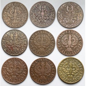 5 groszy 1923-1939 - zestaw (9szt)