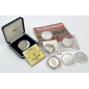 Świat, Srebrne monety i medale MIX (7szt) - Fine Ag. 190,8 g.