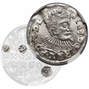 Zygmunt III Waza, Trojak Lublin 1597 - Ecke - data przy Orle